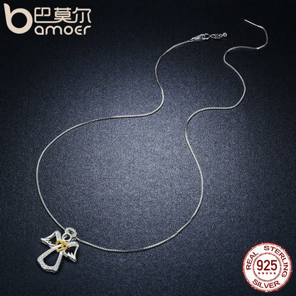 Sterling Silver Angel Pendant Necklace with CZ Stones by HitMyNeed