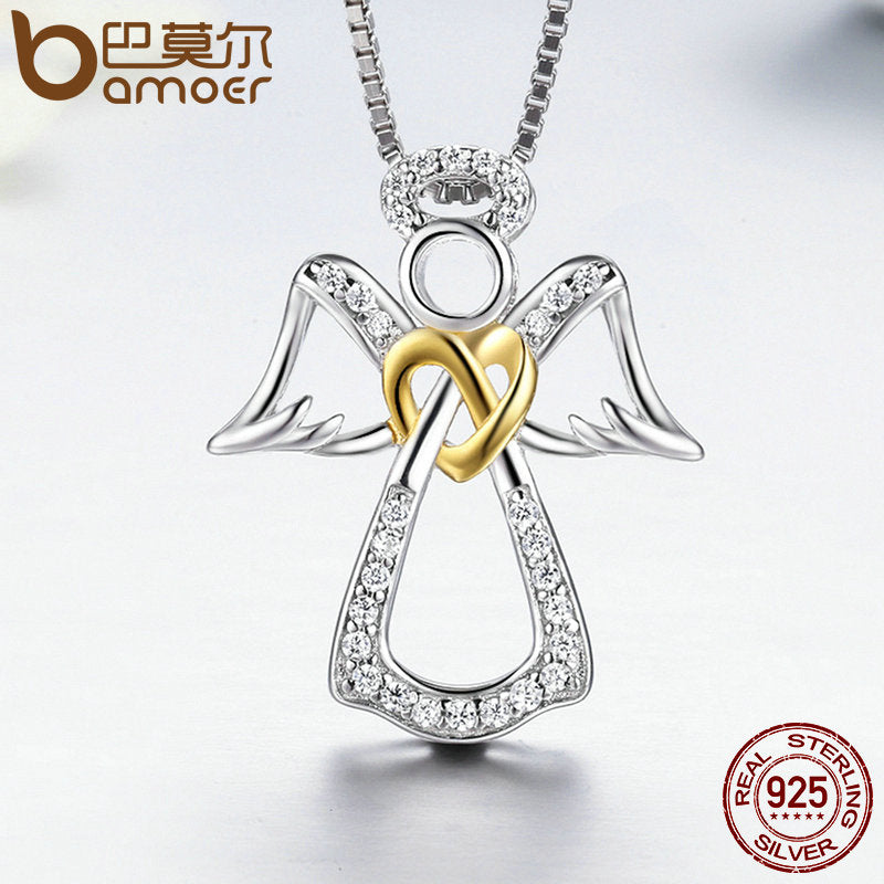 Sterling Silver Angel Pendant Necklace with CZ Stones by HitMyNeed