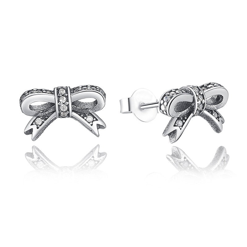 Sterling Silver Bow Stud Earrings with CZ Stones by HitMyNeed