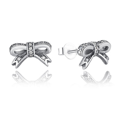 Sterling Silver Bow Stud Earrings with CZ Stones by HitMyNeed