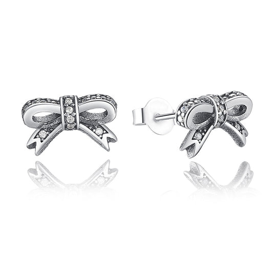Sterling Silver Bow Stud Earrings with CZ Stones by HitMyNeed