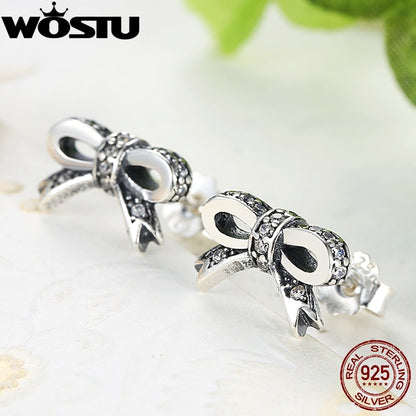 Sterling Silver Bow Stud Earrings with CZ Stones by HitMyNeed