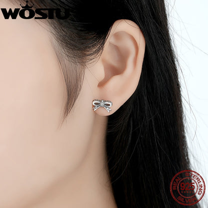 Sterling Silver Bow Stud Earrings with CZ Stones by HitMyNeed