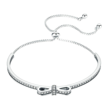Sterling Silver Bowknot Bangle Bracelet for Women by HitMyNeed