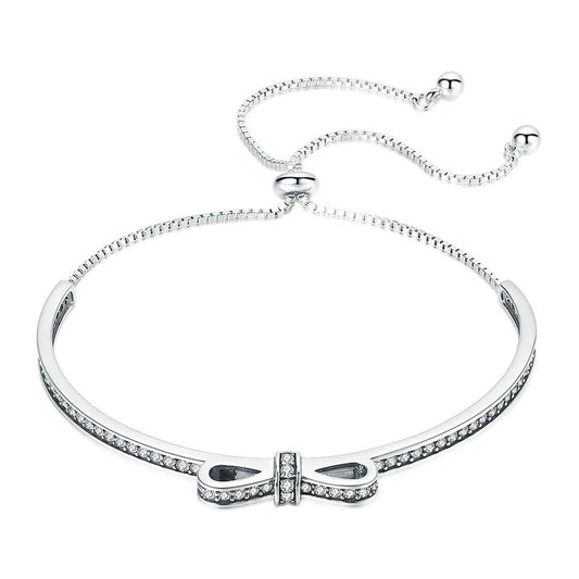 Sterling Silver Bowknot Bangle Bracelet for Women by HitMyNeed