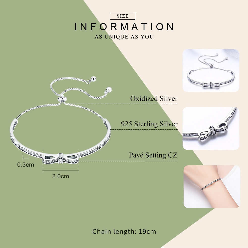 Sterling Silver Bowknot Bangle Bracelet for Women by HitMyNeed