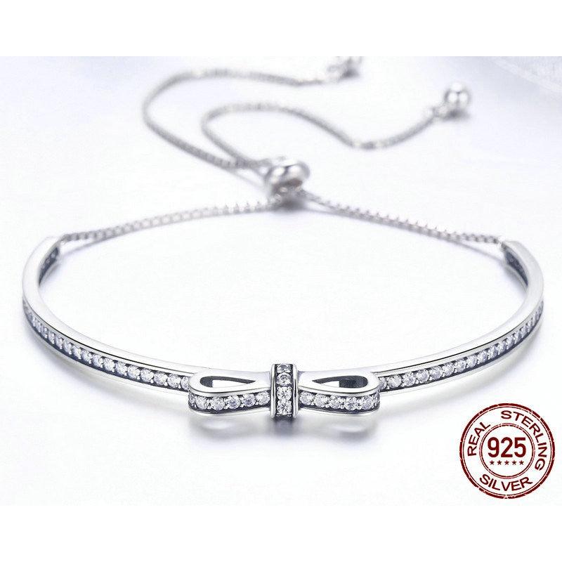 Sterling Silver Bowknot Bangle Bracelet for Women by HitMyNeed