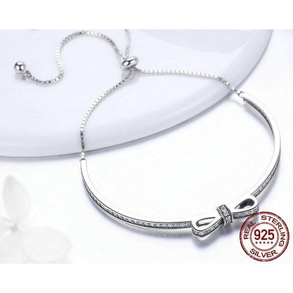 Sterling Silver Bowknot Bangle Bracelet for Women by HitMyNeed