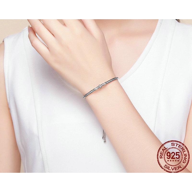 Sterling Silver Bowknot Bangle Bracelet for Women by HitMyNeed