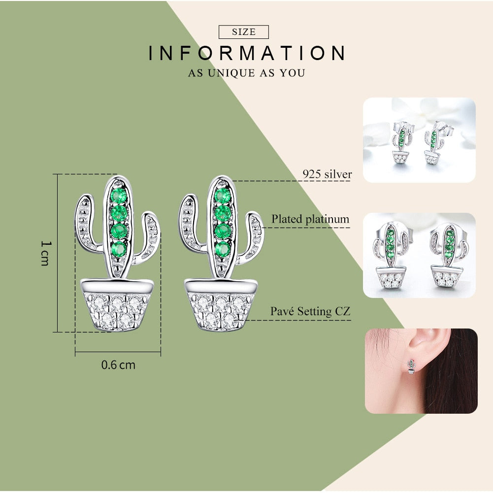 Sterling Silver Cactus Stud Earrings with Cubic Zirconia by HitMyNeed