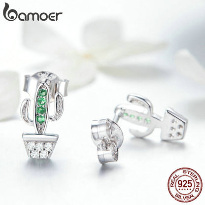 Sterling Silver Cactus Stud Earrings with Cubic Zirconia by HitMyNeed