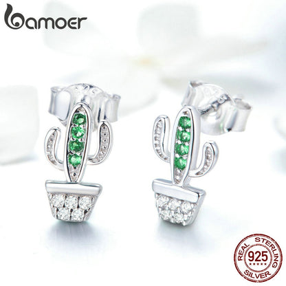 Sterling Silver Cactus Stud Earrings with Cubic Zirconia by HitMyNeed