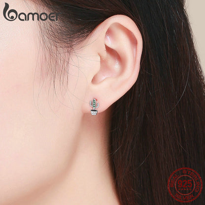 Sterling Silver Cactus Stud Earrings with Cubic Zirconia by HitMyNeed