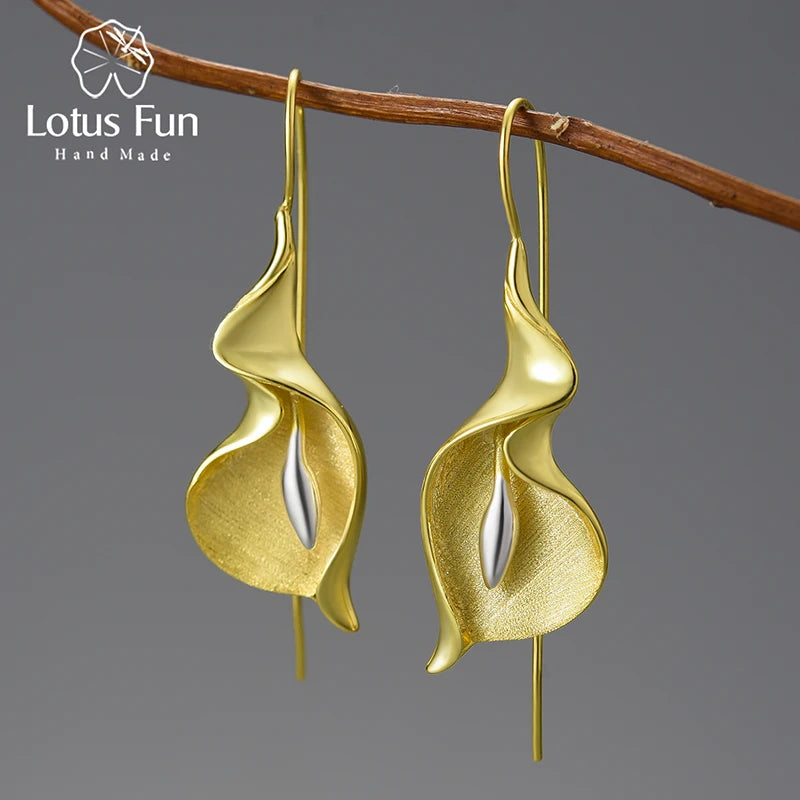 Sterling Silver Calla Lily Dangle Earrings gold by HitMyNeed