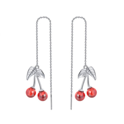 Sterling Silver Cherry Long Drop Garnet Earrings by HitMyNeed