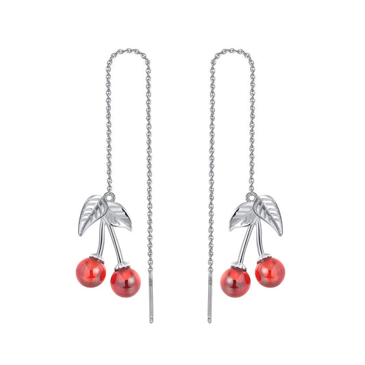 Sterling Silver Cherry Long Drop Garnet Earrings by HitMyNeed
