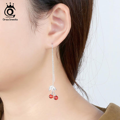 Sterling Silver Cherry Long Drop Garnet Earrings by HitMyNeed
