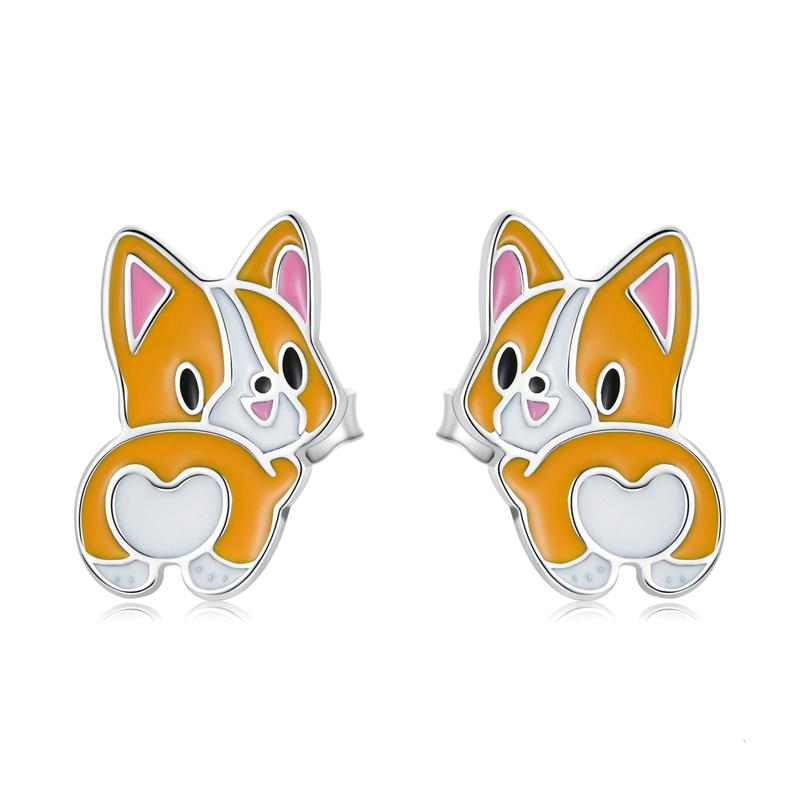 Sterling Silver Corgi Stud Earrings with Enamel by HitMyNeed