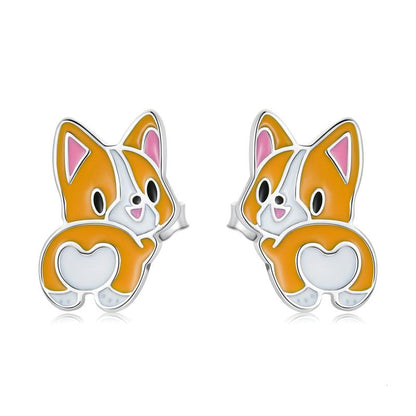 Sterling Silver Corgi Stud Earrings with Enamel by HitMyNeed