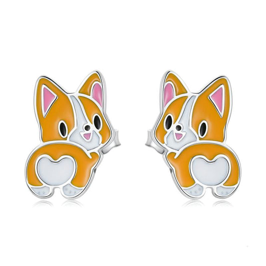 Sterling Silver Corgi Stud Earrings with Enamel by HitMyNeed