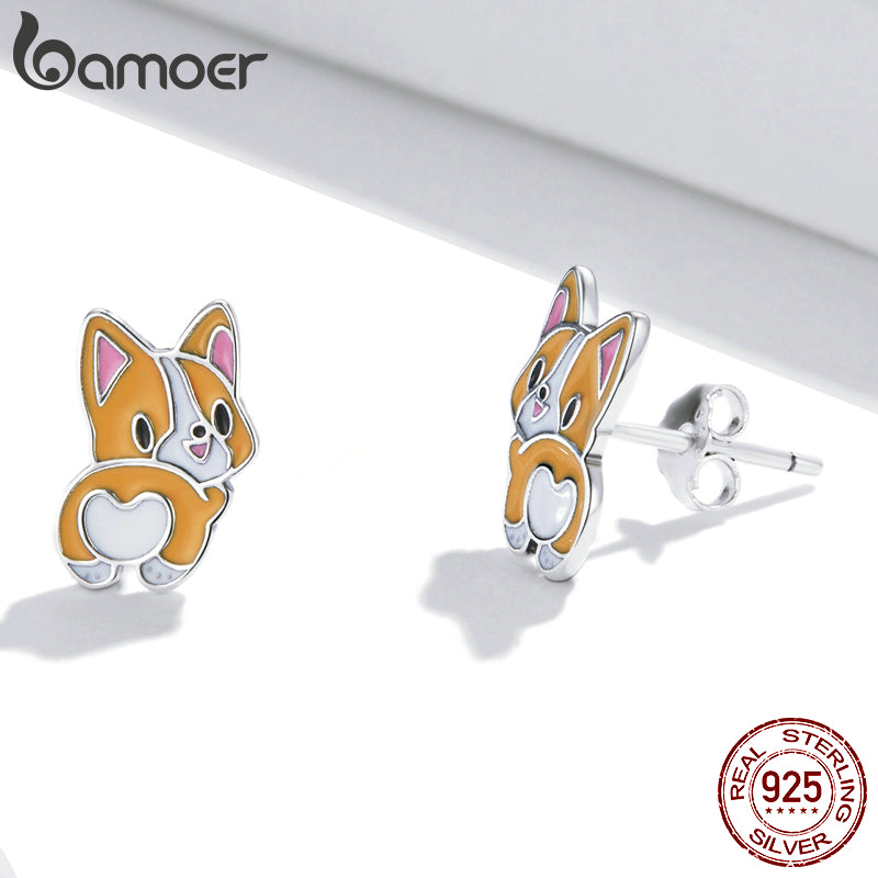 Sterling Silver Corgi Stud Earrings with Enamel by HitMyNeed