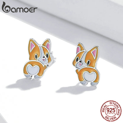 Sterling Silver Corgi Stud Earrings with Enamel by HitMyNeed