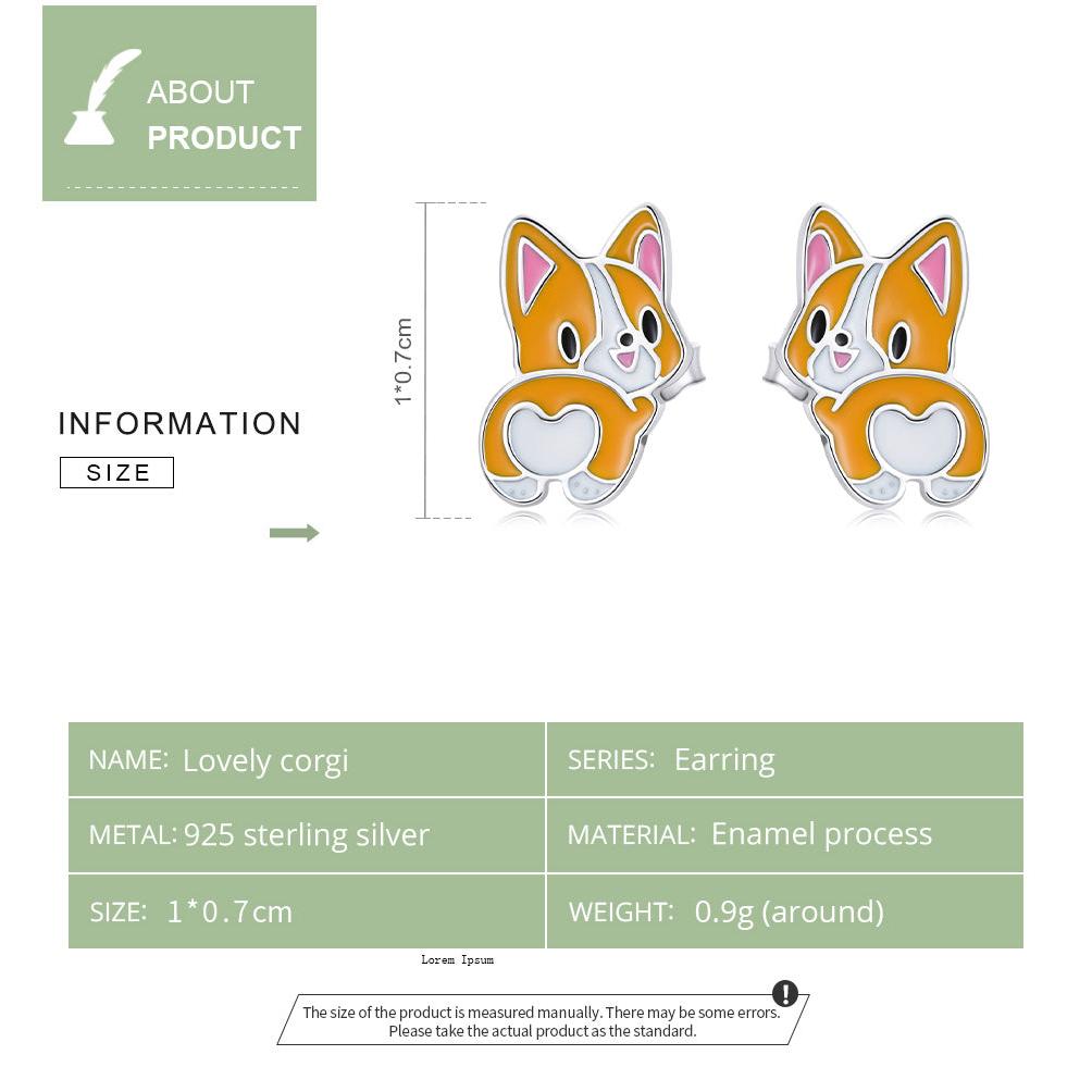 Sterling Silver Corgi Stud Earrings with Enamel by HitMyNeed