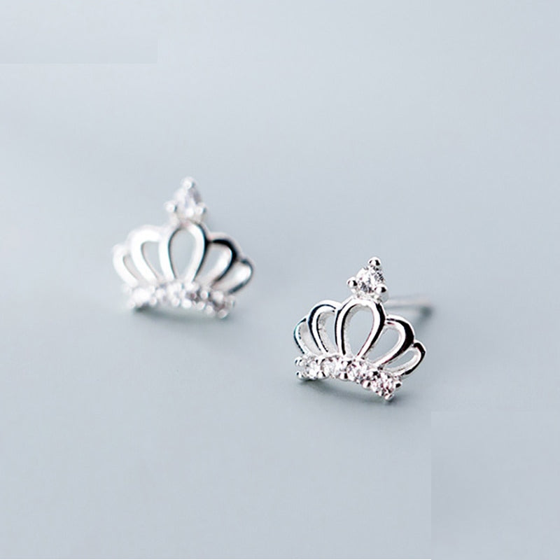 Sterling Silver Crown Stud Earrings for Women by HitMyNeed