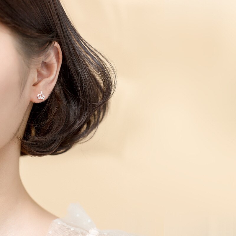 Sterling Silver Crown Stud Earrings for Women by HitMyNeed