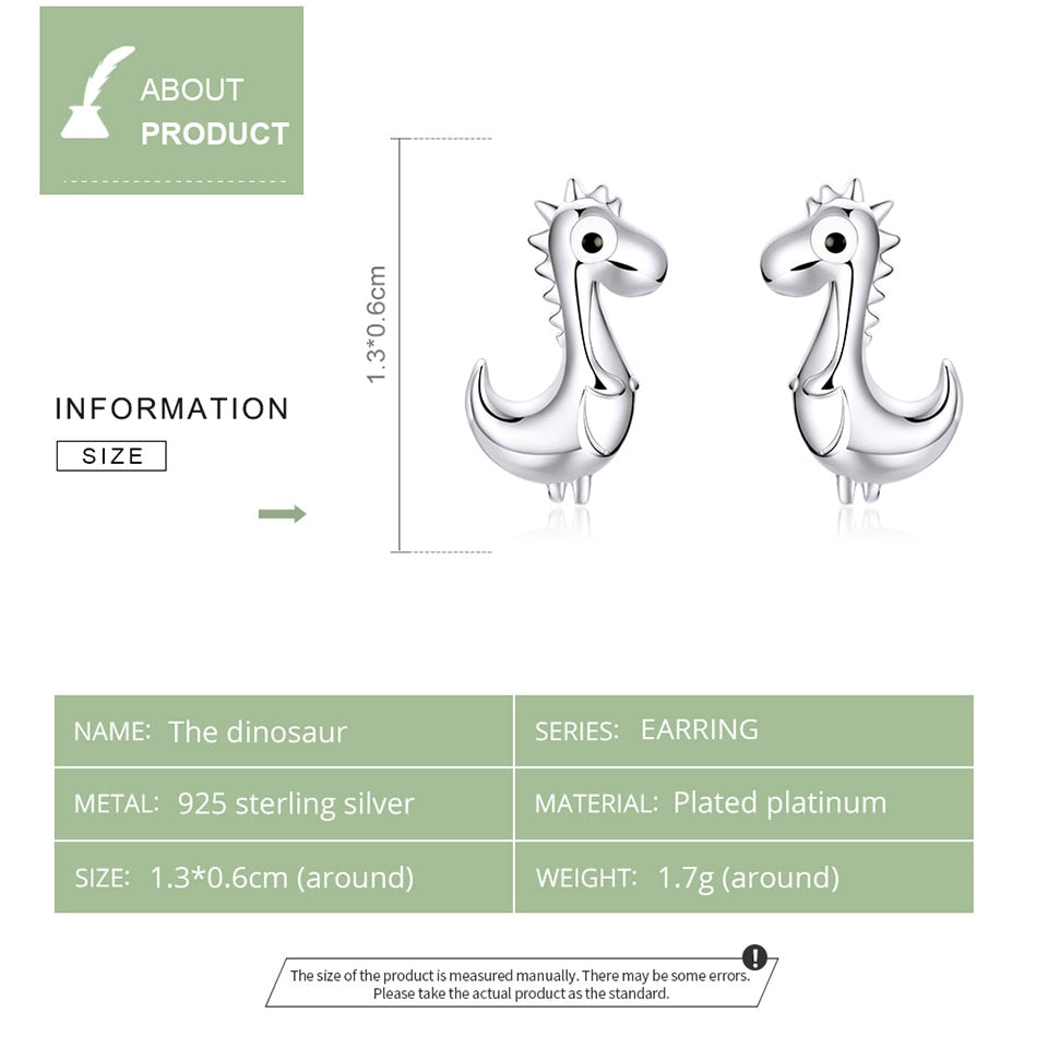 Sterling Silver Dinosaur Stud Earrings for Women by HitMyNeed