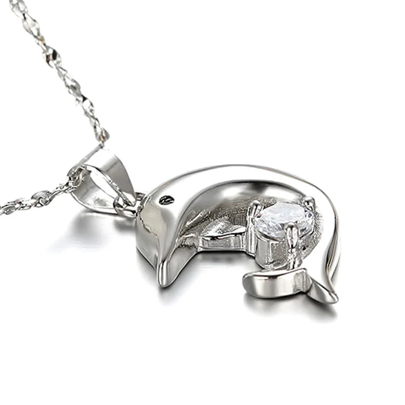 Sterling Silver Dolphin Necklace with Zircon Pendant by HitMyNeed