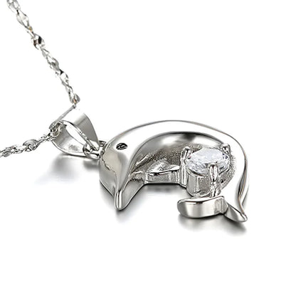 Sterling Silver Dolphin Necklace with Zircon Pendant by HitMyNeed