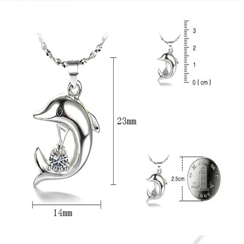 Sterling Silver Dolphin Necklace with Zircon Pendant by HitMyNeed