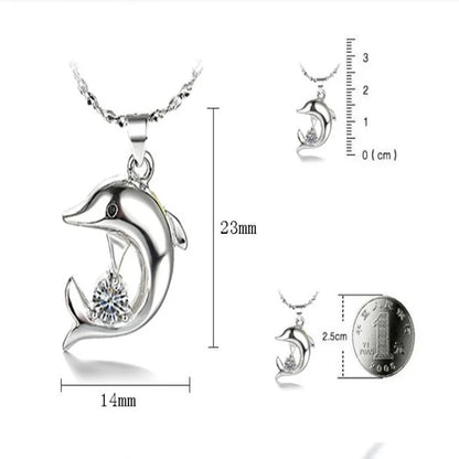 Sterling Silver Dolphin Necklace with Zircon Pendant by HitMyNeed