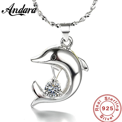Sterling Silver Dolphin Necklace with Zircon Pendant by HitMyNeed