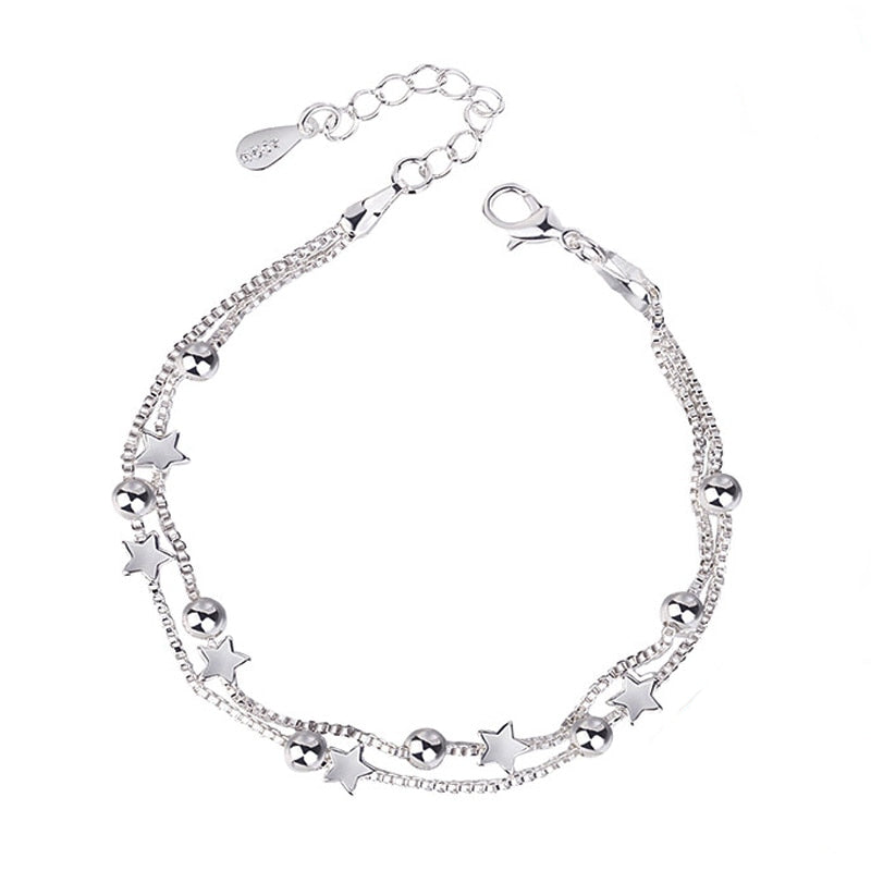 Sterling Silver Double Layer Star Bracelet 17+4cm by HitMyNeed