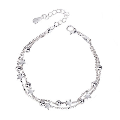 Sterling Silver Double Layer Star Bracelet 17+4cm by HitMyNeed