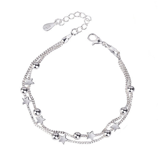 Sterling Silver Double Layer Star Bracelet 17+4cm by HitMyNeed