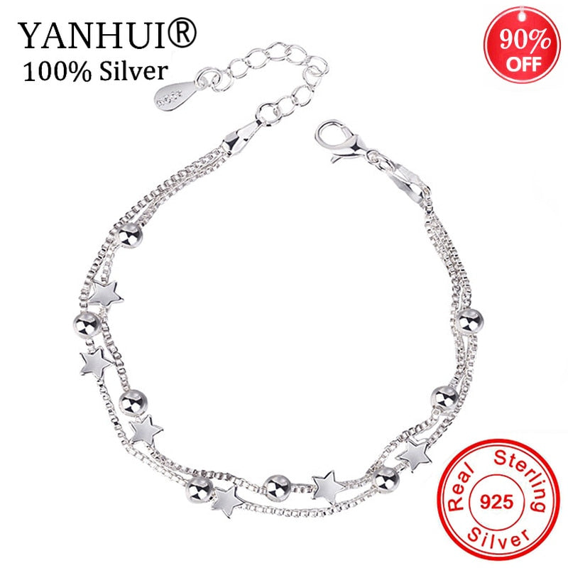Sterling Silver Double Layer Star Bracelet 17+4cm by HitMyNeed