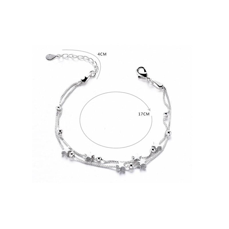 Sterling Silver Double Layer Star Bracelet 17+4cm by HitMyNeed