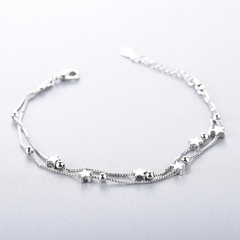 Sterling Silver Double Layer Star Bracelet 17+4cm by HitMyNeed