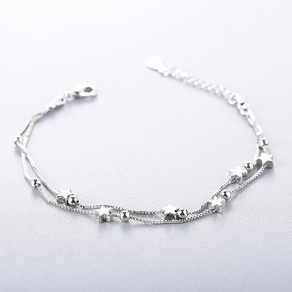 Sterling Silver Double Layer Star Bracelet 17+4cm by HitMyNeed