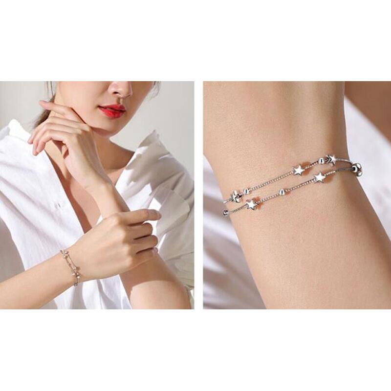 Sterling Silver Double Layer Star Bracelet 17+4cm by HitMyNeed