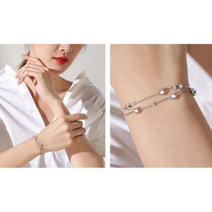 Sterling Silver Double Layer Star Bracelet 17+4cm by HitMyNeed