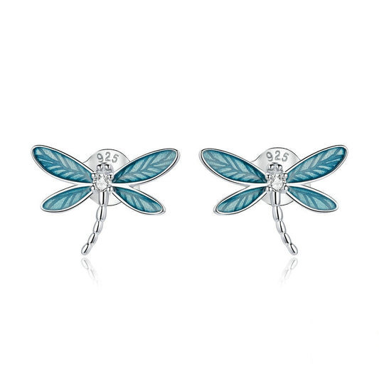 Sterling Silver Dragonfly Stud Earrings for Women by HitMyNeed