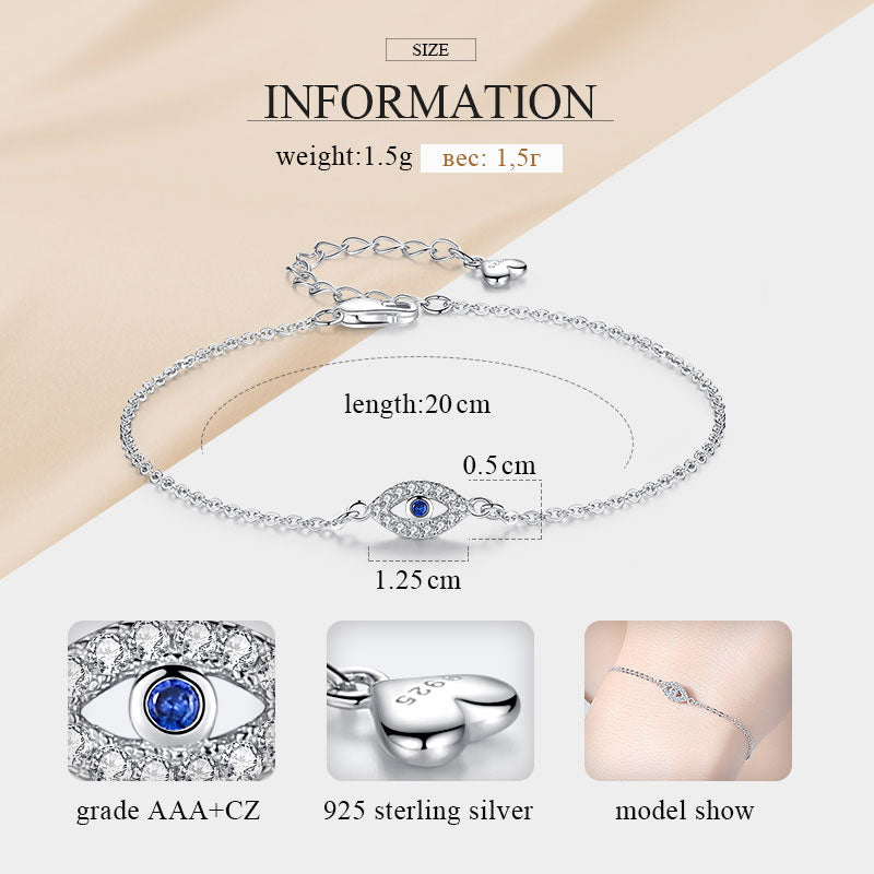 Sterling Silver Evil Eye Bracelet for Women by HitMyNeed