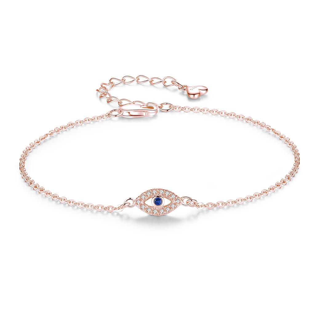 Sterling Silver Evil Eye Bracelet for Women rose-gold-color by HitMyNeed