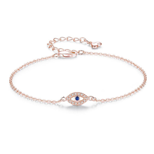 Sterling Silver Evil Eye Bracelet for Women rose-gold-color by HitMyNeed