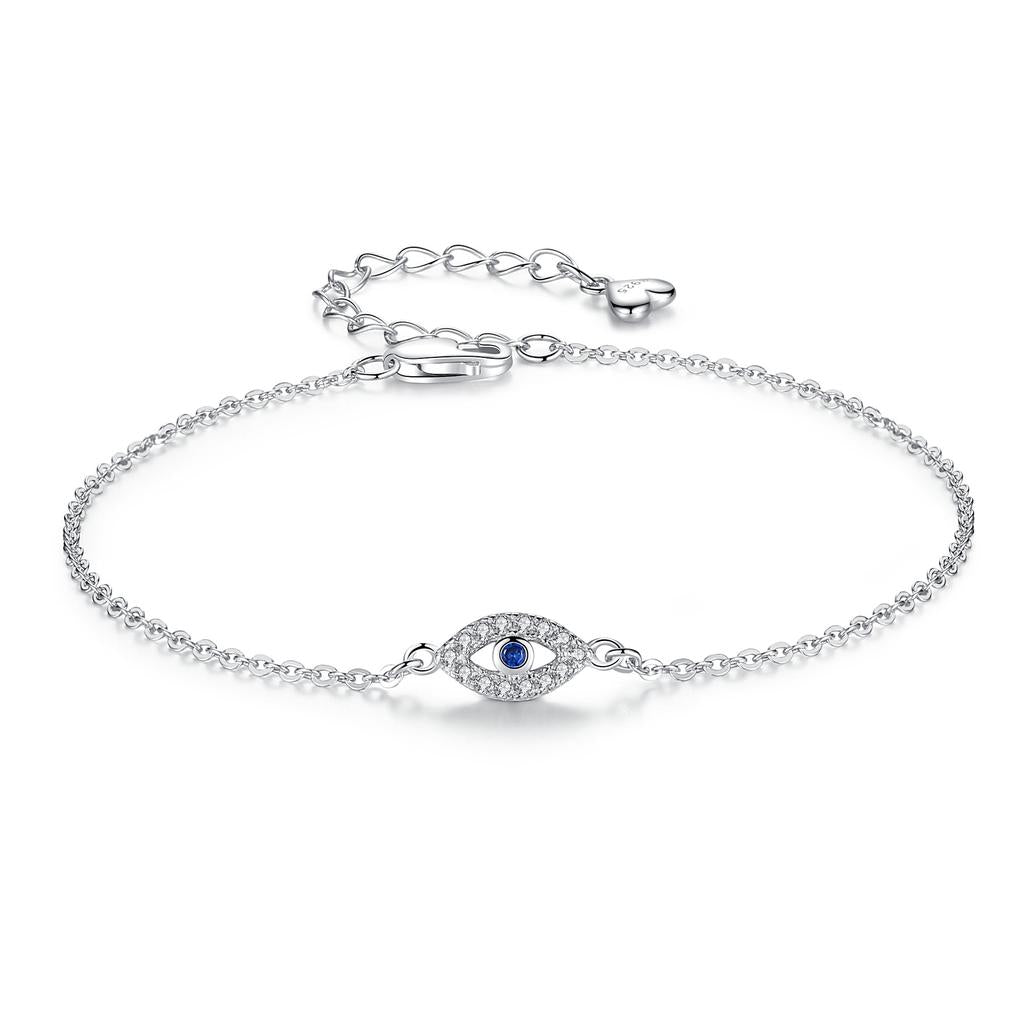 Sterling Silver Evil Eye Bracelet for Women white-gold-color by HitMyNeed