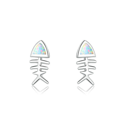 Sterling Silver Fish Bone Opal Stud Earrings by HitMyNeed